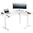 VIVO Electric Corner L-Shaped 63 x 47 in Standing Desk, Memory Height Adjustment, White Top White Frame, DESK-E3CTW-47