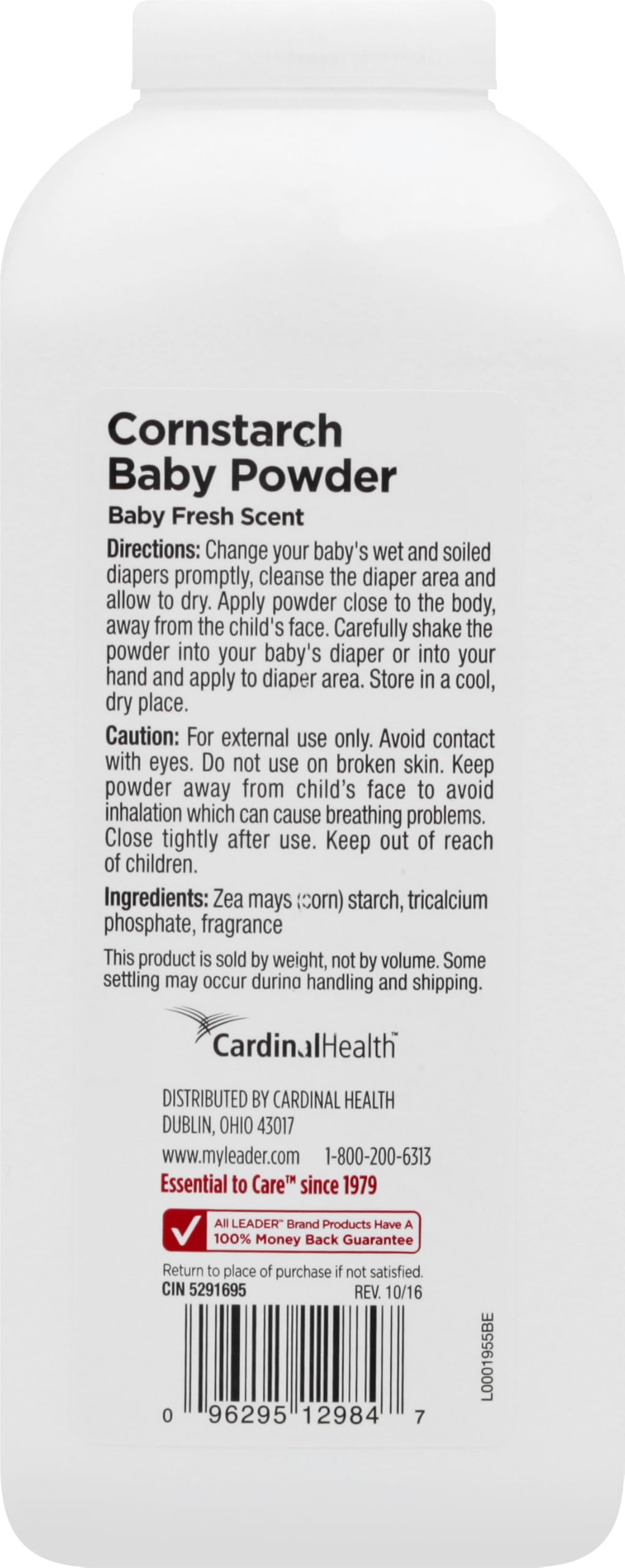 LEADER Cornstarch Baby Powder, Naturally Derived Cornstarch Aloe & Vitamin E, Hypoallergenic, Leaves Skin Silky, Soft and Smooth, Baby Fresh Scent, 15 Ounce (Pack of 2)