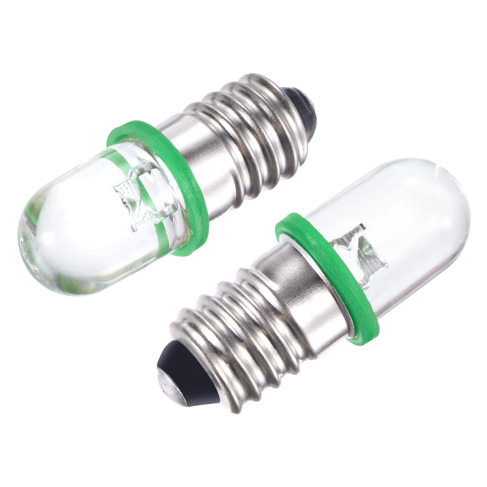 sourcing map E10 Screw Base LED Bulb DC 4.5V 0.25W Round Top Mini Spot Light with Storage Box, Green Pack of 10