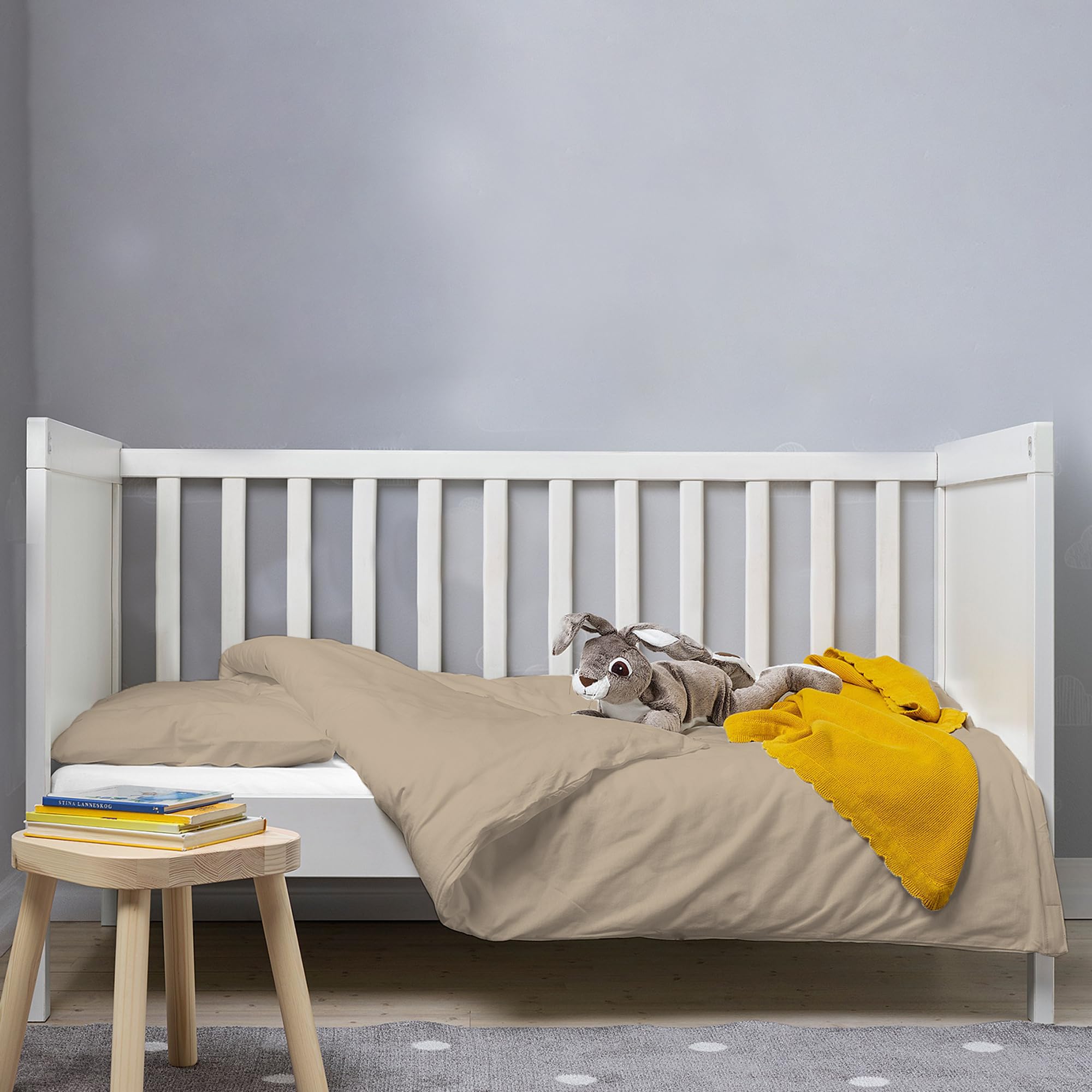 Pizuna Baby Duvet Cover For Crib 100 x 135 cm, Simply Taupe, 400 Thread Count 100% Long Staple Cotton Bedding Set, Soft Sateen Weave Crib Duvet Cover with Button Closure & 1 Pillow Case — image 1