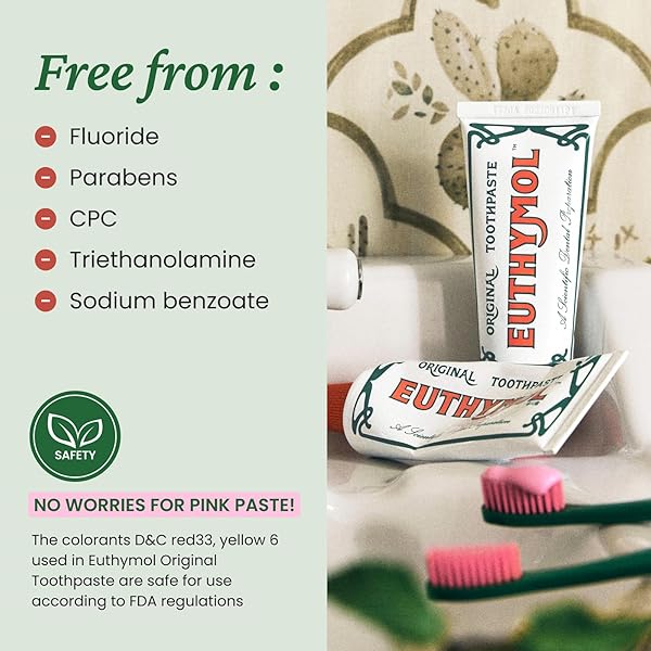 EUTHYMOL ORIGINAL PINK TOOTHPASTE (3.7FL OZ/PACK OF 1) – FLUORIDE-FREE TOOTHPASTE FOR SENSITIVE TEETH & GUM. BAD BREATH, CAVITY PREVENTION, 12-HOUR LONG LASTING FRESHNESS WITH WINTERGREEN
