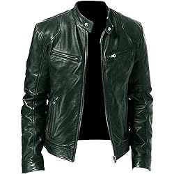 SWJGLITTR Men Slim Fit Motorcyle Leather Jacket