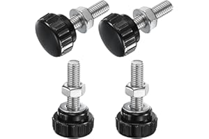 uxcell 4 Sets Knurled Knobs Thumb Screws with Nuts Washers, Metric M8 x 30mm Male Thread 25mm Plastic Head, 304 Stainless Steel Stud Hand Knobs Clamping Thumbscrews Handles, Black