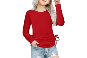 Arshiner Girls Long Sleeve Shirts Ruched Knot Side Tunic Blouse Tee Tops