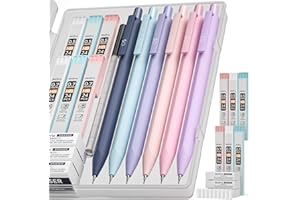 Nicpro 6PCS Pastel Mechanical Pencil Set with Case, Cute Drafting Pencils 0.5mm & 0.7mm with 6 Tubes HB Lead Refills, Erasers, Eraser Refills, Aesthetic School Supplies for Girls Drawing Sketching