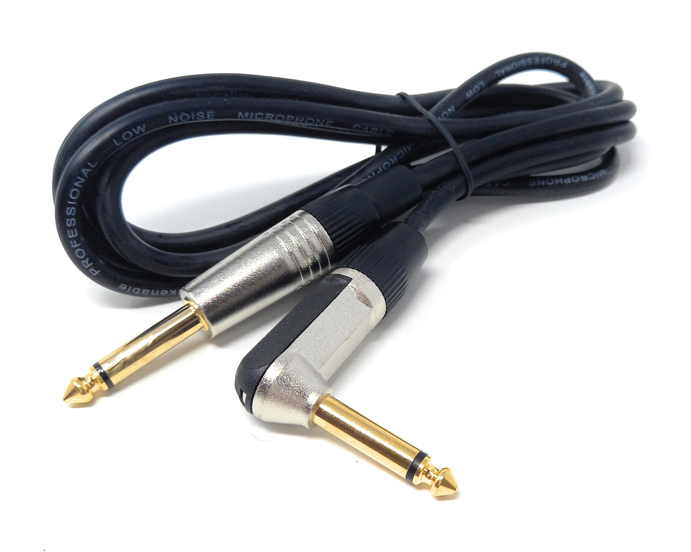 DRUT 2m 6.35mm 1/4'' Right Angle MONO Male to Male Jack Cable Compatible with Guitar/Amp/Speaker Low Noise Lead Gold Connectors (6.5ft.)