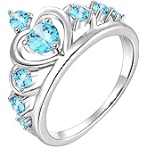 YL Princess Crown Diana Heart Ring for Women, Solid Sterling Silver 18K White Gold Plated Tiara Promise Created Birthstone Jewelry Gifts