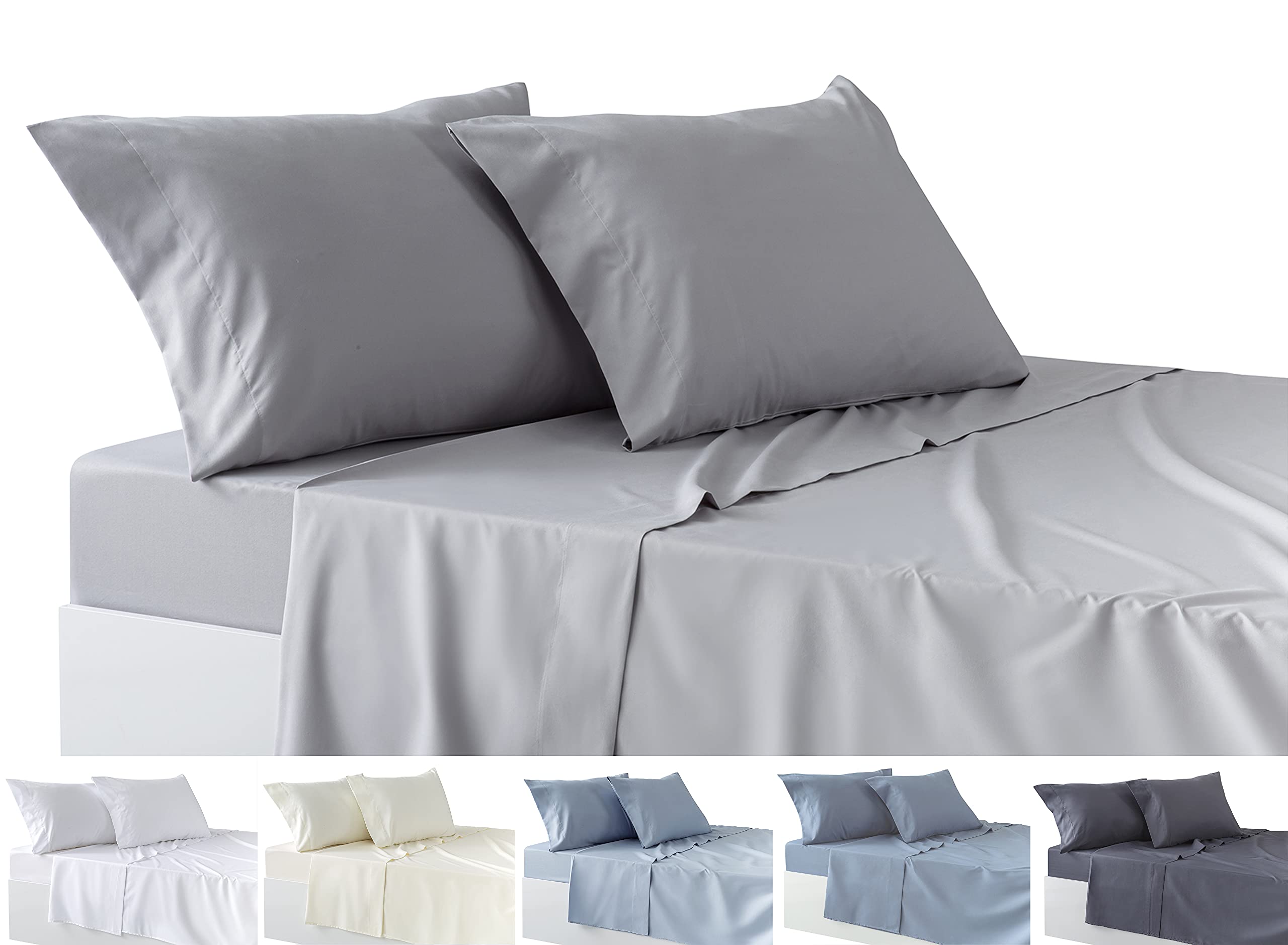 Todocama 4-Piece Bedding Set – Fitted Sheet – Top Sheet – Two Pillowcases 50 x 80 cm (Bed 150-150 x 190/200 cm, Light Grey)