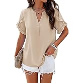 Samefar Womens Tops Dressy Casual V Neck Ruffle Shot Sleeve Shirts Loose Flowy Chiffon Work Business Blouses
