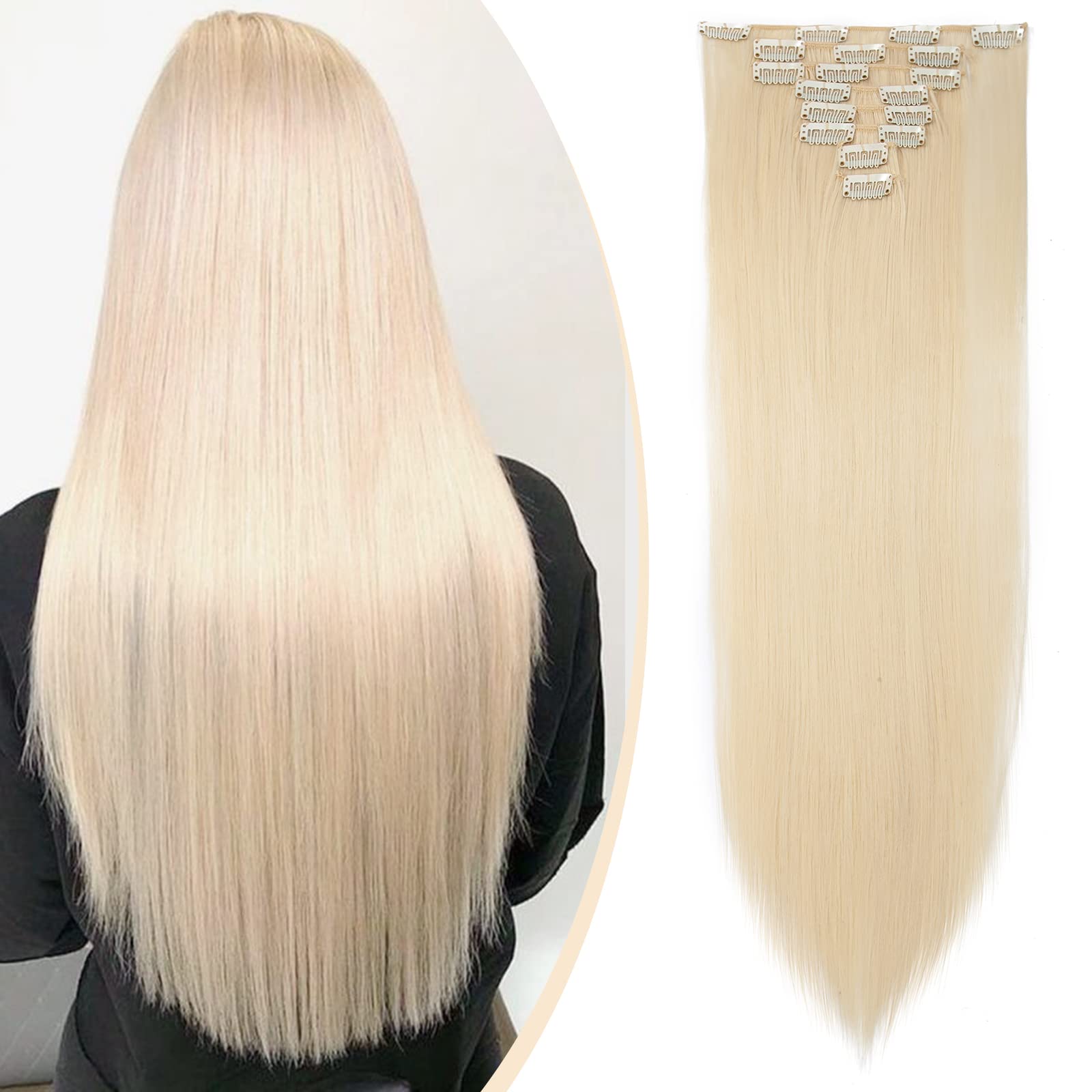 S-noilite 17-26 Inches(43-66cm) 8pcs Long Full Head Clip In Hair Extensions Extension Sexy Lady Fashion Choice 60 Colours (23 Inches-Straight, Pale Blonde)
