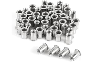 50pcs M8 Rivet Nuts, Stainless Steel Insert Nut Nut Insert Assortment Clinching Pressure Rivet Nut Flat Head Rivnut Threaded 