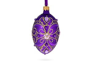 BESTPYSANKY Royal Purple and Gold Glitter Scrollwork & Gem Accents Glass Egg Christmas Ornament 4 Inches