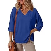 EVALESS Womens Summer Tops Trendy Dressy Casual 3/4 Sleeve Loose Solid Textured Tunic Tops Blouses Oversized T Shirts