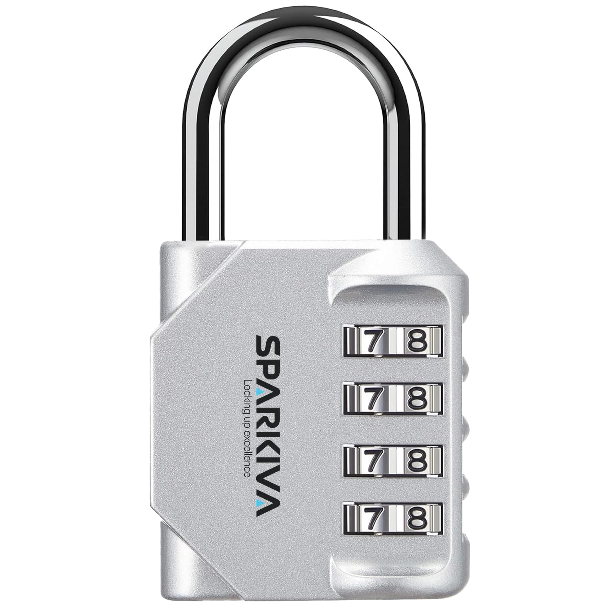 Sparkiva Combination Padlock with Code, 4 Digit Heavy Duty Padlock Weatherproof & Rust-Resistant Gym Locker Padlocks for School & Garage – Secure & Durable Code Padlock,Silver