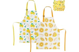 XLSXEXCL 2 Pack Lemon Kids Aprons, Kids Aprons with 50pcs Lemon Stickers, Adjustable Lemonade Apron for Boys and Girls