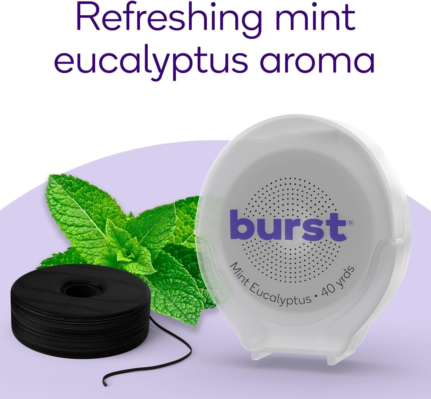 BURST Expanding Dental Floss (Mint Eucalyptus/40 Yards) | Stain Absorbing & Woven with Xylitol Coating to Fight Cavities | Vegan | Paraben Free