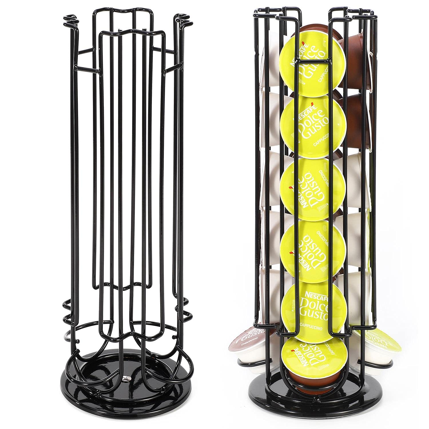 Vinsani 24 Coffee Pod Holder - 360° Rotating Tower Coffee Pods Storage Rack Stand Compatible with Dolce Gusto Coffee Capsules – Non-Slip Surface – Sleek Black Finish