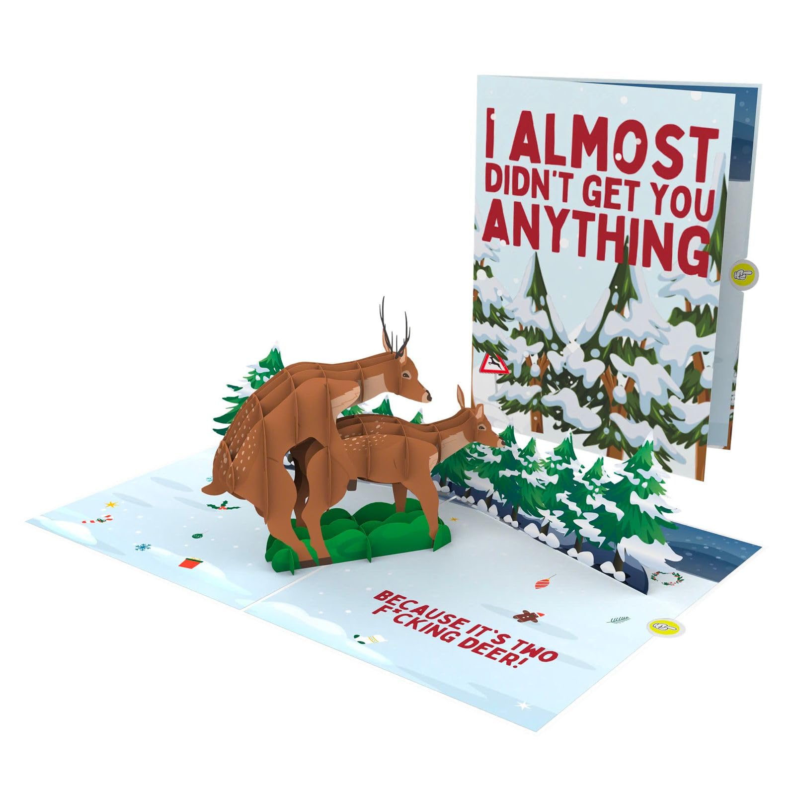 Unhinged Cheeky Deer Pop Up 3D Christmas Card for Him & Her Festive Xmas Card Funny Silly Humourous Joke Unique Surprise