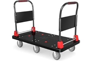 CHINCO STAR Heavy-Duty Platform Truck Cart with 2 Handrails and 6 of 6" Wheels 2200lbs Capacity Foldable Push Cart Dolly Large Flatbed Hand Cart Moving Dolly Cart for Groceries,Garage,Warehouse (50" Lx27 W)