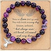 COLORFUL BLING Angel Natural Stone Beaded Strand Adjustable Bracelet with Meaningful Card Inspirational for Women Jewelry Gifts Wristbands Faith Memorial Sympathy Religious
