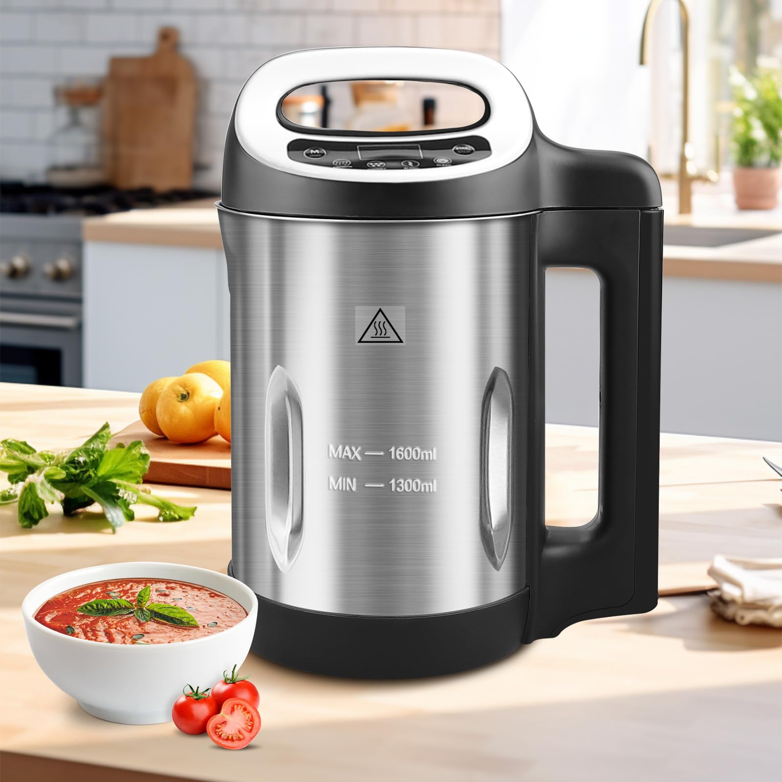 Photo 1 of Homtone 1.6L Soup Maker, Stainless Steel Soup Making Machine with Smooth & Chunky Settings, Anti-Dry Burn, Overfill Sensors, Self-Cleaning Mode for Quick Soups, Baby Food