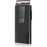 Fidelo Minimalist Men's Wallet with Money Clip - Leather & Aluminum Construction Clip Wallet - Durable Best Front Pocket Wallets For Men, Trigger Spring Cards Money Holder - Black