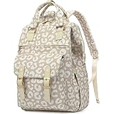 Lrenagao Laptop Backpacks for Women, Corduroy High School College Bookbag 15.6 Inch Laptop Bags for Girls Travel Daypack - Leopard Brown