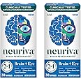 NEURIVA Brain + Eye Supplement for Memory, Focus & Concentration with Clinically Tested Lutein and Zeaxanthin, Vitamins A C & E + Zinc for Eye Health & Filter Blue Light 30 Count Capsules (2 Pack)