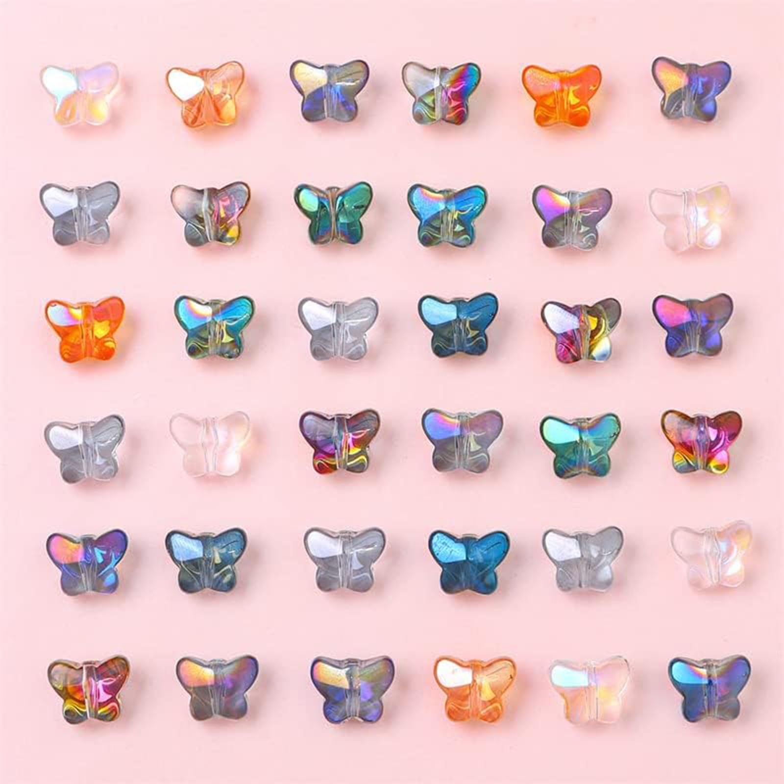Photo 1 of 200pcs Mixed Glass Butterfly Beads Butterfly Spacer Beads for Earring Bracelet Necklace Jewelry DIY Craft Making, 0.38 Inch