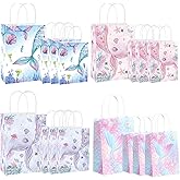 16 PCS Mermaid Party Favors Bags Gift Bags Goodie Candy Treat Bags with Handle with Handles Mermaid Party Supplies for Girls Birthday, Baby Shower