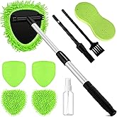 Baderke 9 Pcs Car Windshield Cleaner Tool Kit with with Extendable Handle, Microfiber Towel Pads, Sponge, Ventilation Brush, Empty Spray Bottle for Auto Glass Wiper Suvs Rvs & Home Windows(Green)