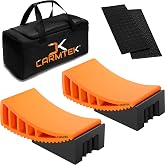 CARMTEK Camper Leveler Premium Kit | Fit Curved RV Levelers with Wheel Chocks, Rubber Mats & Carry Bag for Tight Dual Axle Tr
