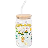 Silver Buffalo Care Bears Welcome to Care-A-Lot Magical Land Glass Jar Tumbler with Bamboo Lid and Glass Straw, 16 Ounces