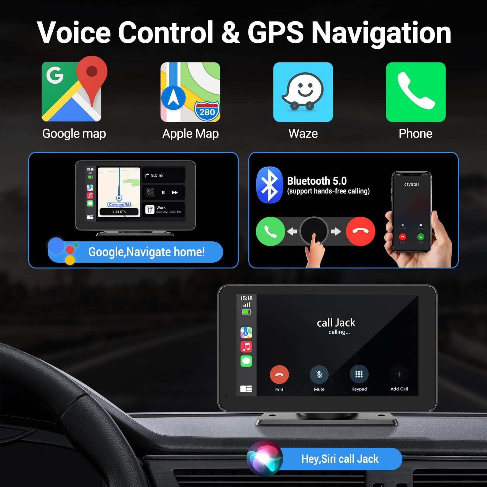 Wireless Apple Carplay Screen for Car, 7