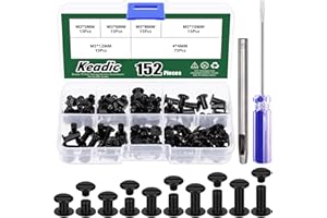 Keadic 152Pcs 5 Sizes Chicago Screws Assortment Set with Setting Tool, M5 x 5/6/8/10/12mm Flat Head Leather Rivets, Bookbindi