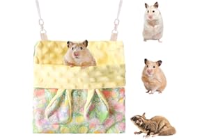 Fnaobai Sugar Gliders Sleeping Pouch Hamsters Velvet Hanging Hammocks Bed Carrier with Strap Squirrels Marmosets Guinea Pig Warm Swing Carry Pouch Cage Accessories for Small Animal (Yellow)
