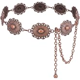 XZQTIVE Women Boho Chain Belts For Dresses Jeans Western Cowgirl Waist Links Belt Adjustable Metal Concho Belt