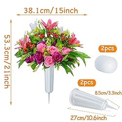 XONOR Artificial Cemetery Flowers with Vase, Set of