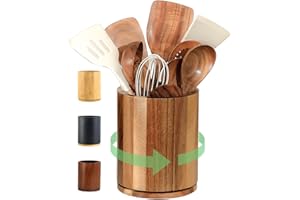 Wooden Utensil Holder, 360°Rotating 7.3'' Large Utensil Holder for Kitchen Counter, Kitchen Utensil Organizer, Cooking Utensi