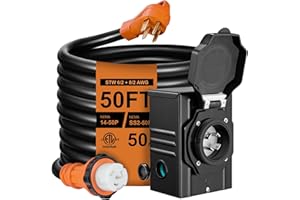 FILLUCK 50FT 50 Amp Generator Cord with Pre-Drilled Power Inlet Box,Heavy Duty Generator Power Cord 4 Prong,125/250V,NEMA14-50P/SS2-50R,Waterproof,ETL Listed,Home/RV Power Supply