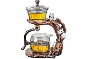 Semi Automatic Tea Set | Glass Vintage Comfort Grip - Magnetic Tea Infuser Lazy Teapot | for Coffee Brewing Home Kitchen Offi