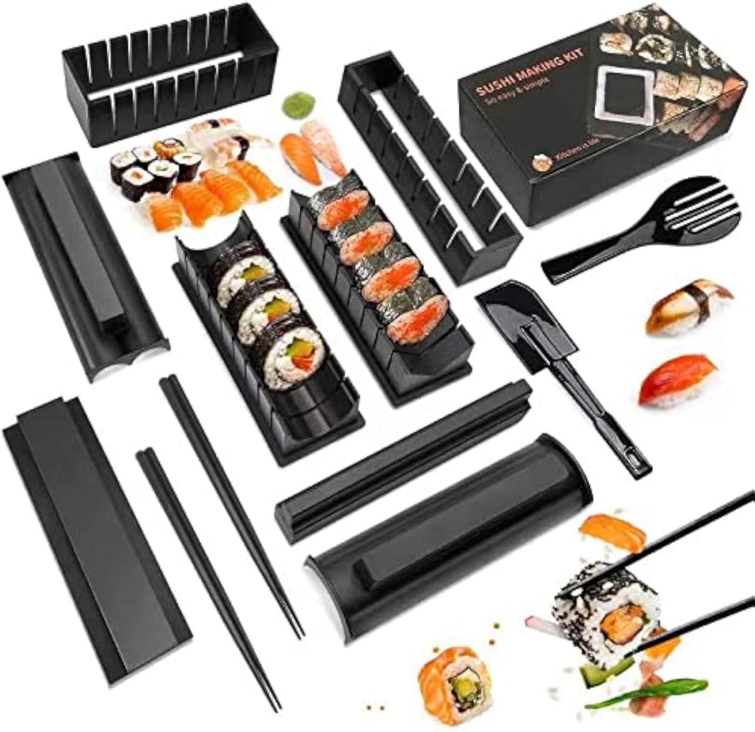 MLRYH Sushi Maker Kit 12 PCS Sushi Molds Sushi Preparation Kit Rice Roll Kit Sushi Maker DIY Kitchen Complete Set Suitable for Beginners
