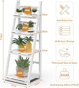 HOMIDEC 4-Tier Wooden Plant Ladder Shelf White Free Assembly Foldable view 4
