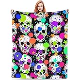 Bright Skull Colorful Splash Blanket, Soft Blankets Flannel Bed Throw Cozy Lightweight Plush Gifts for Women Men Boys Girls Sofa Couch Bedroom Living Rooms Warm All Season, Home Decor, 60"x50"