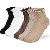 BIVOLU Womens Ankle Socks Ruffle Cotton Cute Frilly Trim Breathable Ankle Ruffled Socks 6 Pack