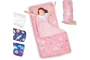 PLYFOU Toddler Sleeping Bag, Spaceship Toddler Nap Mat for Daycare or Preschool, Extra Large Kids Nap Mats with Pillow & Blanket