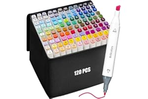 120 Colors Alcohol Markers Set with Base Dual Tip Drawing Markers for Comics Coloring Sketching Illustration (120 White) -Ref