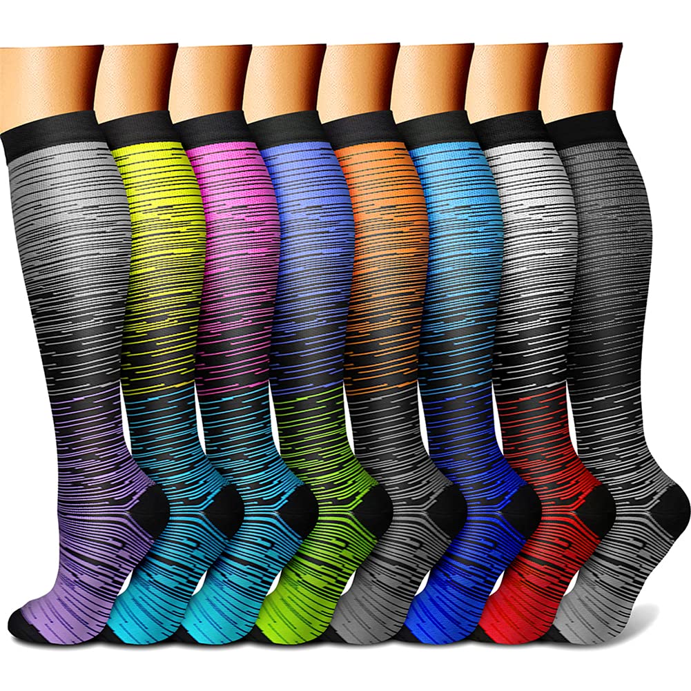 Photo 1 of CHARMKING Compression Socks for Women & Men (8 Pairs) 15-20 mmHg Graduated Copper Support Socks are Best for Pregnant, Nurses - Boost Performance, Circulation, Knee High & Wide Calf (L/XL, Multi 29)