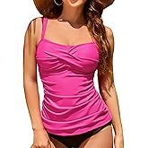 Dipinon Tankini Tops for Women Twist Front Swimsuits Top Only Tummy Control Bathing Suit Top No Bottom Black S