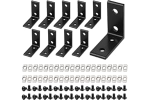 ORGRY 10pcs 4 Hole Inside Corner Bracket for 2020 Aluminum Extrusion 6mm Slot,Black L Corner Bracket 90 Degree with 40pcs M5 Hex Screw,40pcs M5 T Nuts,1pcs Wrench